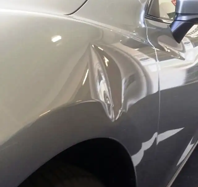 Bumper dent repair before and after paintless dent removal